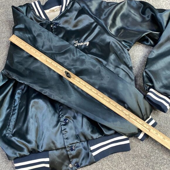 Delsey Paris Satin Jacket M Blue Vintage Embroidered Nylon  Made in USA - Picture 7 of 9